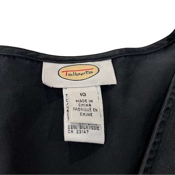 Talbots Womens Black Silk & Rayon Faux Wrap Sleeveless V-Neck Blouse Size 10 Lux - Picture 13 of 14
